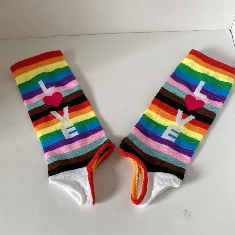 Fingerless Hand Warmers Rainbow Love Heart Pride One Size Fits Most 10 in x 3.5